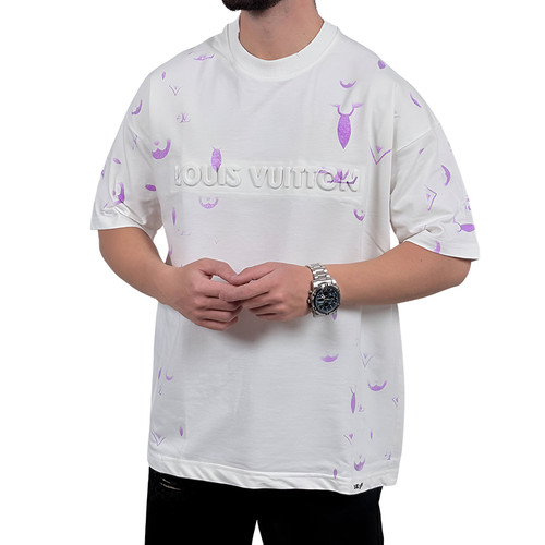 تیشرت آستین کوتاه مردانه سفید مدل لویی ویتون برجسته