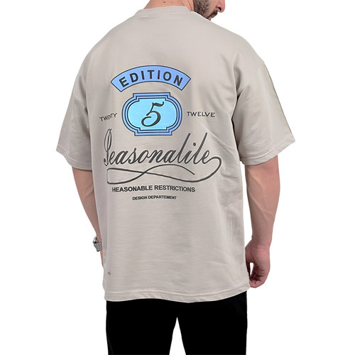 تیشرت آستین کوتاه مردانه کرم مدل FIVE