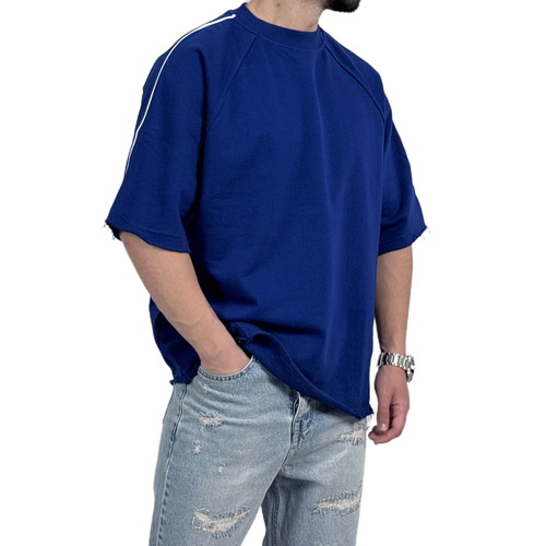 تیشرت ساده باکسی مردانه آبی مدل نواری