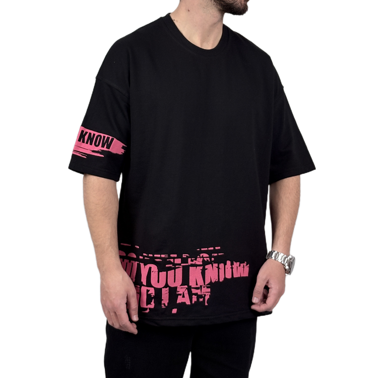 تیشرت آستین کوتاه مردانه مشکی دونخ مدل KNOW