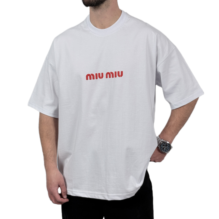 تیشرت آستین کوتاه مردانه سفید دونخ مدل MIU MIU