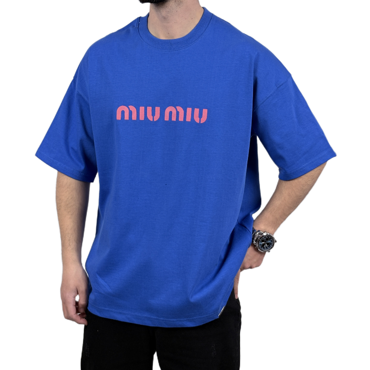 تیشرت آستین کوتاه مردانه دونخ آبی مدل MIU MIU