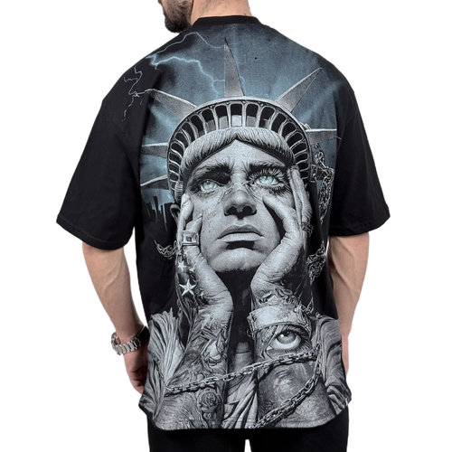 تیشرت آستین کوتاه مردانه مشکی مدل ROM