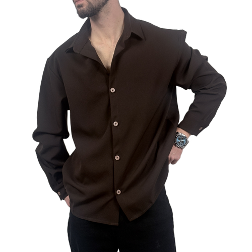 پیراهن آستین بلند مردانه قهوه ای مازراتی مدل ساده