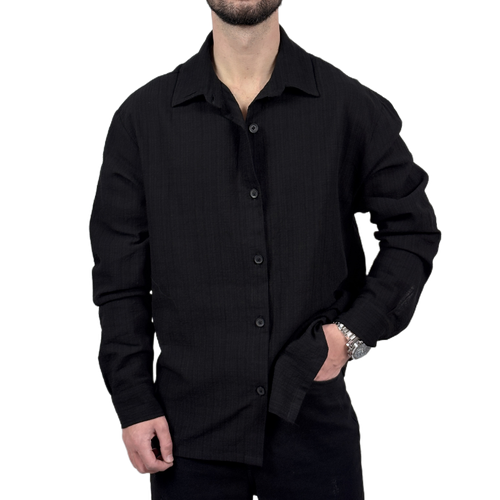 پیراهن آستین بلند مردانه مشکی کادنزا مدل ساده