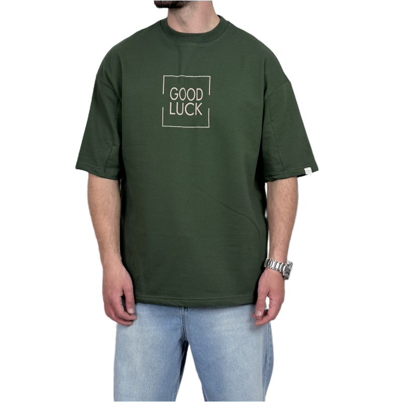 تیشرت آستین کوتاه سبز مدل GODLOOK