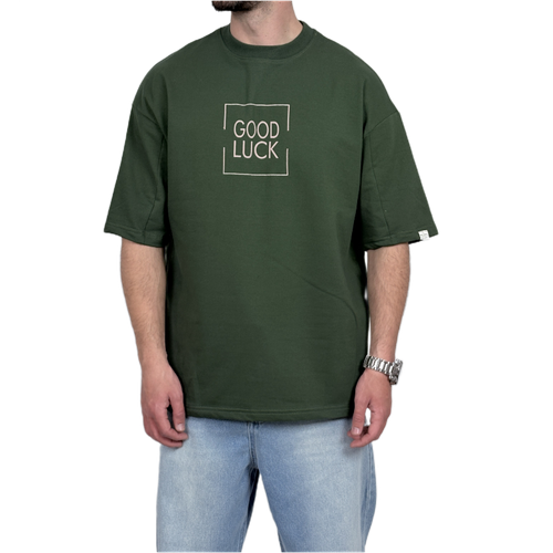 تیشرت آستین کوتاه سبز مدل GODLOOK