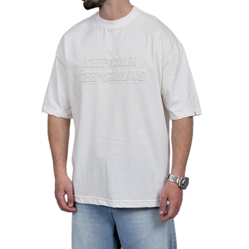 تیشرت آستین کوتاه سفید داغی مدل KEEP