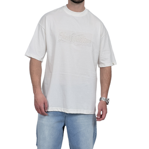 تیشرت آستین کوتاه سفید داغی مدل لویی ویتون