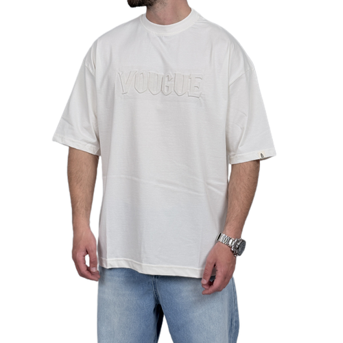 تیشرت آستین کوتاه سفید داغی مدل VOUGUE