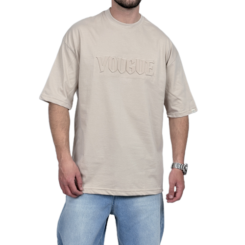 تیشرت آستین کوتاه کرم داغی مدل VOUGUE