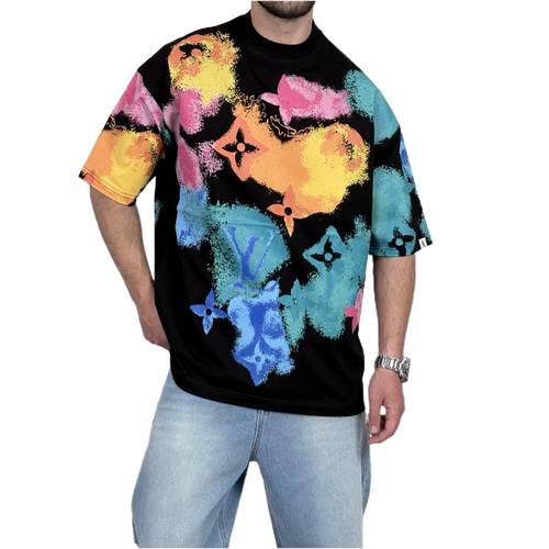 تیشرت آستین کوتاه آبرنگی مدل لویی ویتون