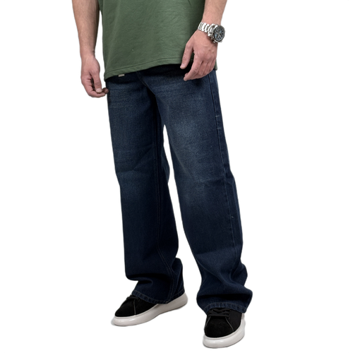 شلوار جین فول بگ مردانه سرمه ای مدل ساده