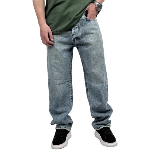 شلوار جین بگ مردانه آبی حاله دار مدل ساده