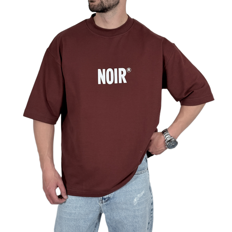 تیشرت آستین کوتاه باکسی قهوه ای مدل NOIR